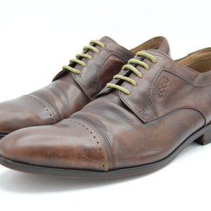 Mens Ecco Derby Cap toe Leather sole US sz 8.5